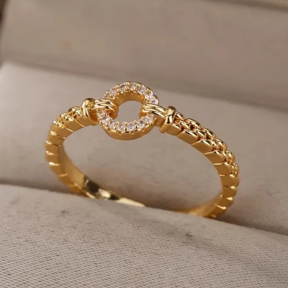 NEW Geometric Circle Gold 18k Diamond Open Ring